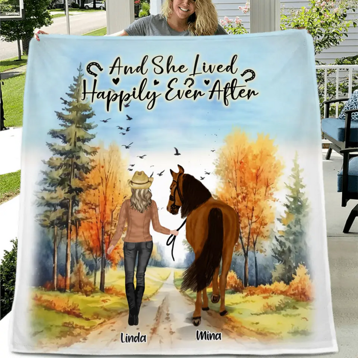 Personalized Horse Girl Fall Season Quilt/Fleece Throw Blanket - Gift Idea For Horse Lovers - Up To 6 Horses - Just A Girl Who Loves Horses
