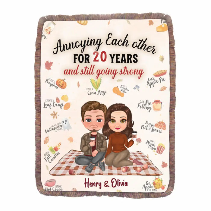 Personalized Couple Fringe Blanket - Gift Idea For Couple/Anniversary - Annoying Each Other For 20 Years And Still Going Strong