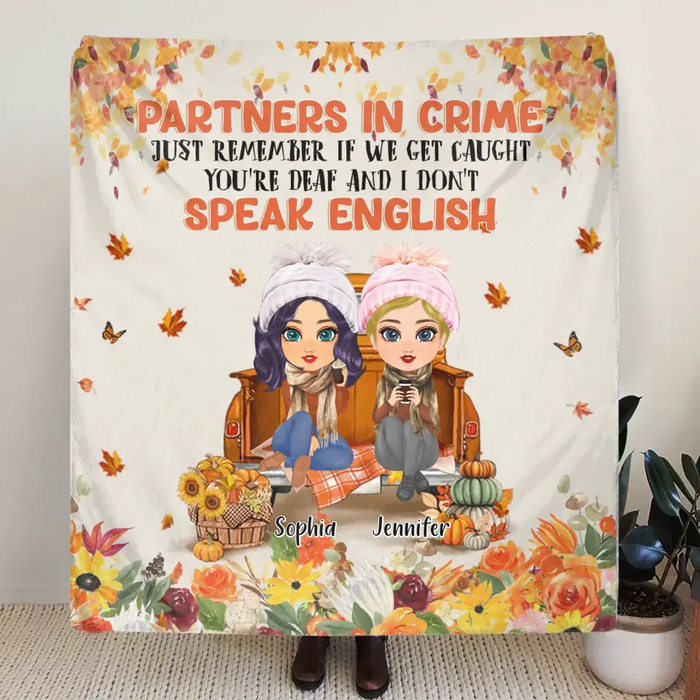 Personalized Friend Fleece Throw Blanket/Quilt - Gift Idea for Friends/Besties/Sisters - Partners In Crime