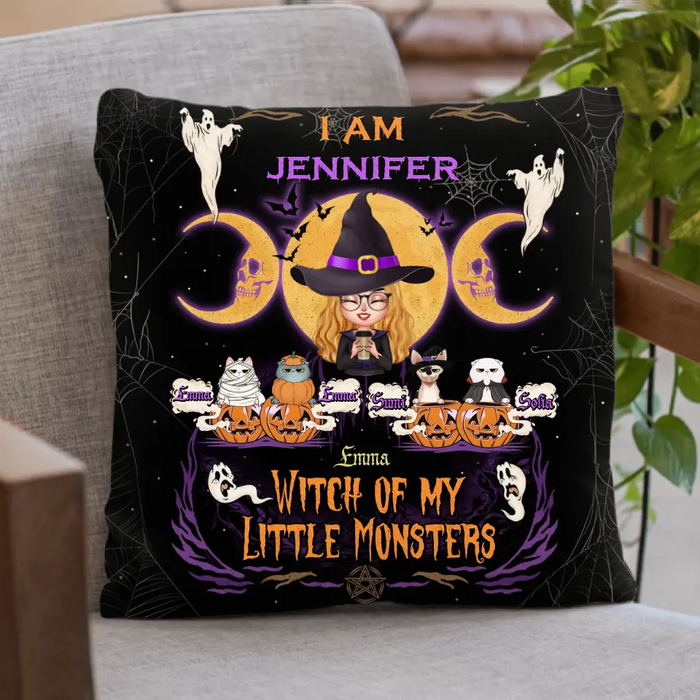 Personalized Grandma & Pet Witch Pillow Cover - Halloween Gift For Grandma/Pet Lovers - Up to 4 Pets - I Am Witch Of My Little Monsters
