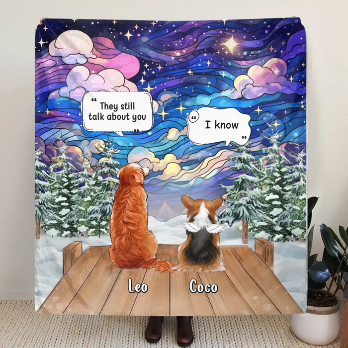 Personalized Dog Memorial Quilt/Fleece Throw Blanket - Up to 4 Pets - Memorial Gift Idea For Dog/Cat/Rabbit Lovers - They Still Talk About You
