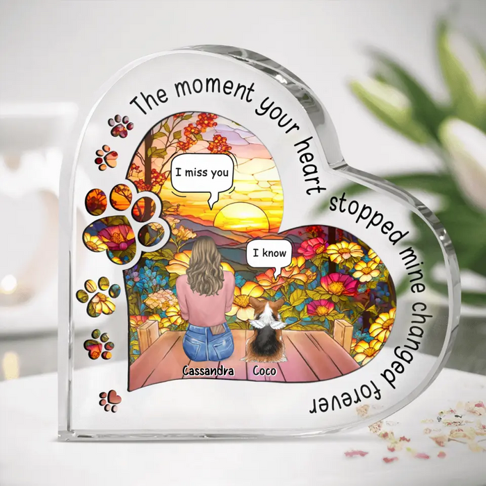 Personalized Memorial Pet Crystal Heart - Up to 4 Pets - Memorial Gift Idea For Dog/Cat/Rabbits Owners - The Moment Your Heart Stopped Mine Changed Forever