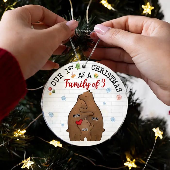 Personalized Bear Family Acrylic/Wooden Ornament - Couple/Parents With Up to 4 Kids - Christmas Gift Idea For Family - Our 1st Christmas As A Family Of 3