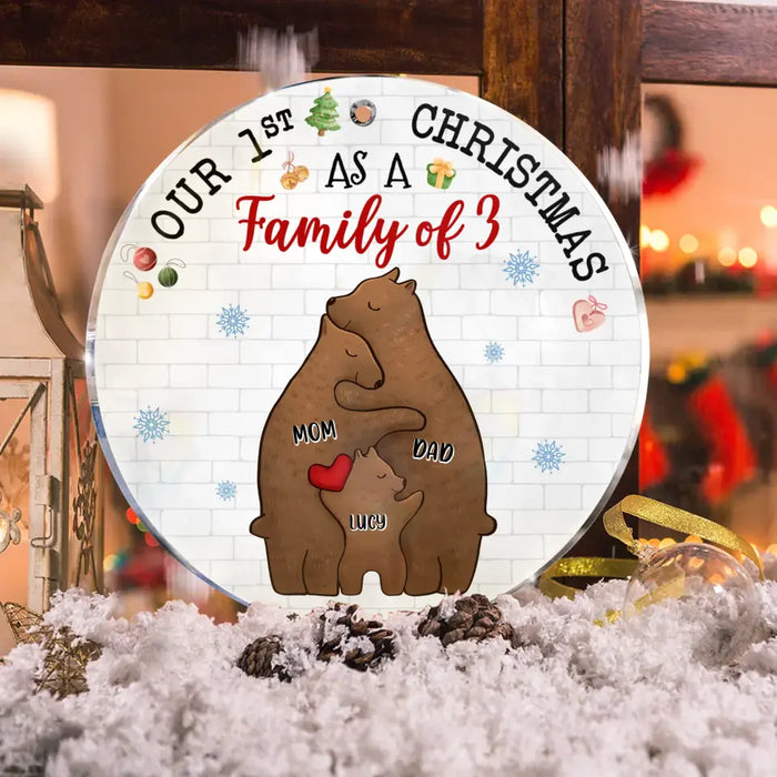 Personalized Bear Family Acrylic/Wooden Ornament - Couple/Parents With Up to 4 Kids - Christmas Gift Idea For Family - Our 1st Christmas As A Family Of 3