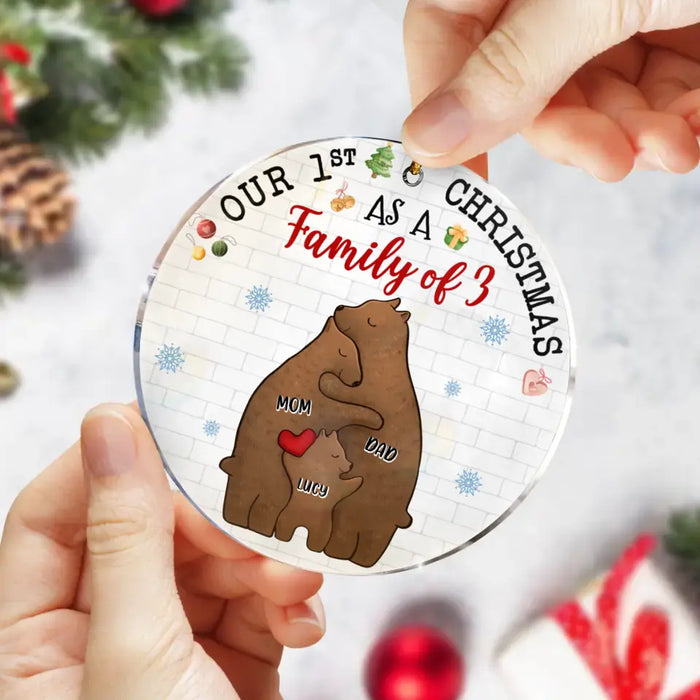Personalized Bear Family Acrylic/Wooden Ornament - Couple/Parents With Up to 4 Kids - Christmas Gift Idea For Family - Our 1st Christmas As A Family Of 3