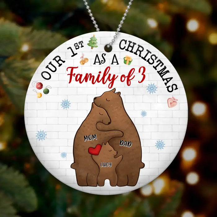 Personalized Bear Family Acrylic/Wooden Ornament - Couple/Parents With Up to 4 Kids - Christmas Gift Idea For Family - Our 1st Christmas As A Family Of 3