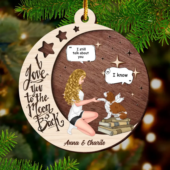 Personalized Memorial Dog Circle Wooden Ornament - Memorial Gift Idea For Dog Mom - I Love You To The Moon & Back