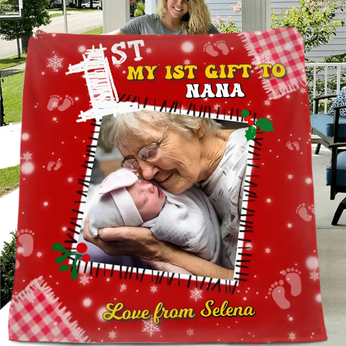 Personalized 1st Grandma Quilt/Fleece Throw Blanket - Upload Photo - Christmas Gift Idea To Grandma/Mom/Grandpa - My 1st Gift To Nana