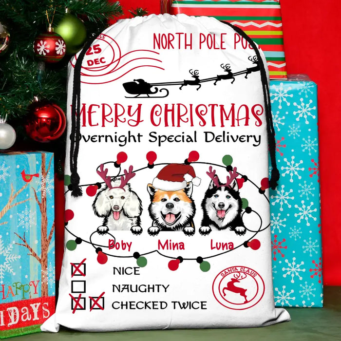 Personalized Dog Santa Sack - Gift Idea For Christmas/Dog Lovers - Up to 3 Dogs - Overnight Special Delivery