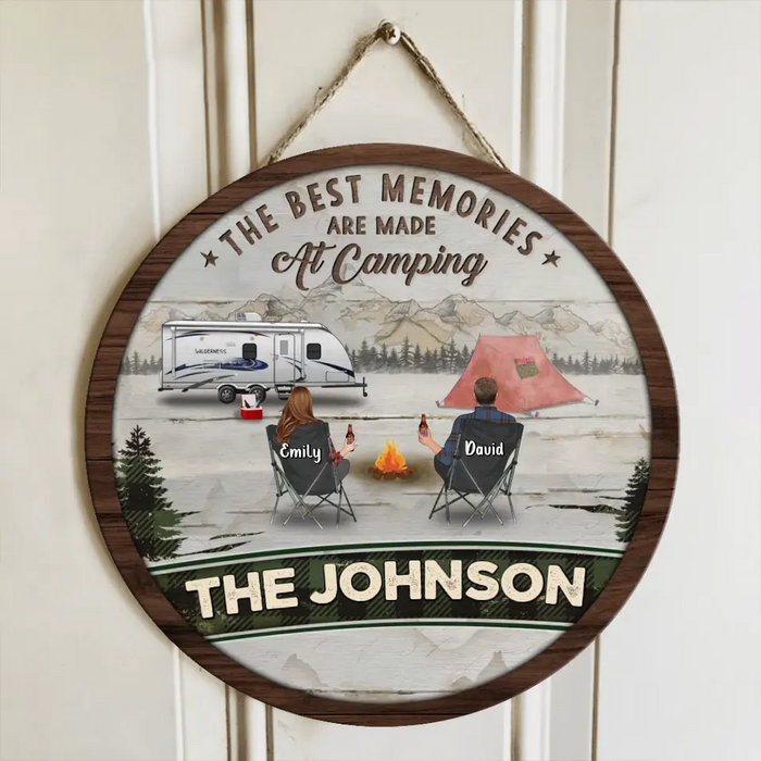 Personalized Camping Wooden Sign - Gift Idea For Couple/Family/Camping Lover - Couple With Up to 3 Kids And 3 Pets - The Best Memories Are Made At Camping