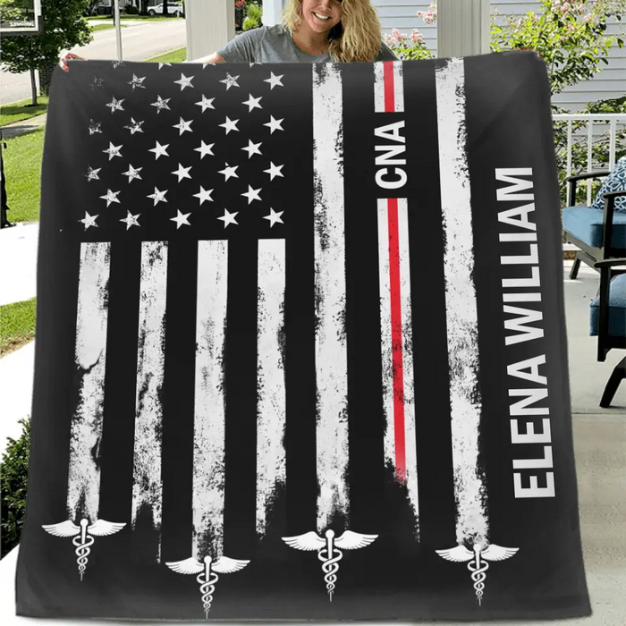 Personalized US Healthcare Worker Fleece Throw Blanket & Quilt - Gift Idea To CNA