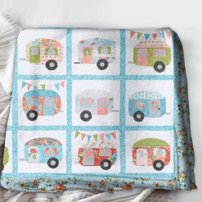Cute Camper Pattern Fleece Throw Blanket/Quilt - Gift Idea For Camping Lovers