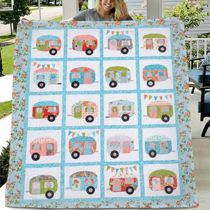Cute Camper Pattern Fleece Throw Blanket/Quilt - Gift Idea For Camping Lovers