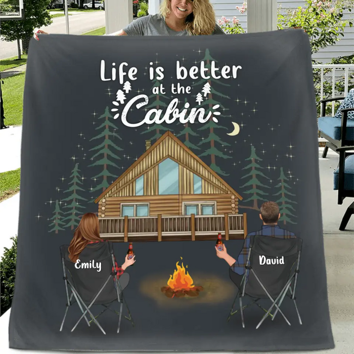 Personalized Cabin Camping Fleece Throw Blanket & Quilt - Gift Idea For Camping Lover/ Couple/ Family/ Friends - Life Is Better At The Cabin