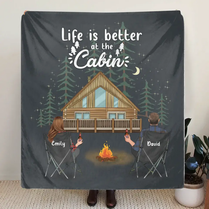 Personalized Cabin Camping Fleece Throw Blanket & Quilt - Gift Idea For Camping Lover/ Couple/ Family/ Friends - Life Is Better At The Cabin