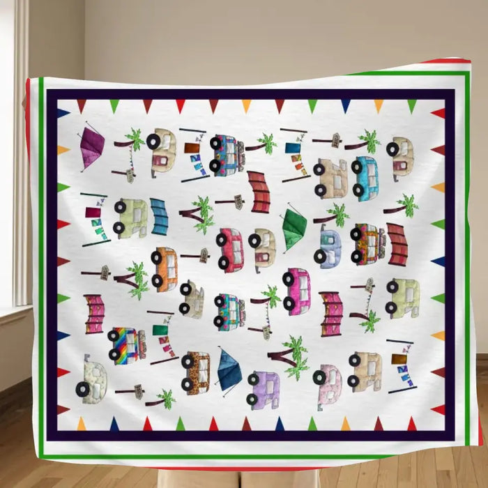 Cute Camping Camper Fleece Throw Blanket & Quilt - Gift Idea For Camping Lovers