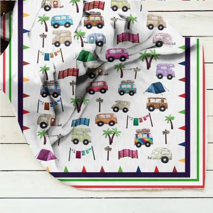 Cute Camping Camper Fleece Throw Blanket & Quilt - Gift Idea For Camping Lovers