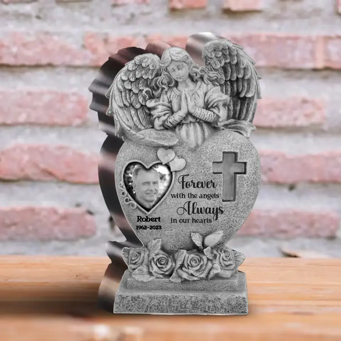 Personalized Memorial Photo Acrylic Plaque - Memorial Gift Idea for Family - Forever With The Angels Always In Our Hearts