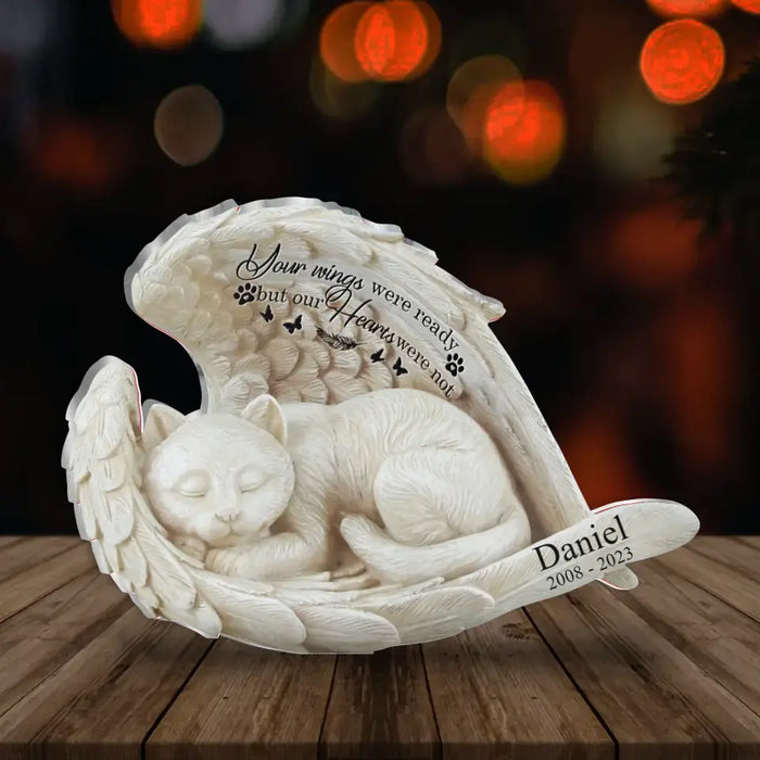 Personalized Angel Cat Sleeping Memorial Acrylic Plaque - Memorial Gift Idea For Cat Lover - Your Wings Were Ready But Our Hearts Were Not