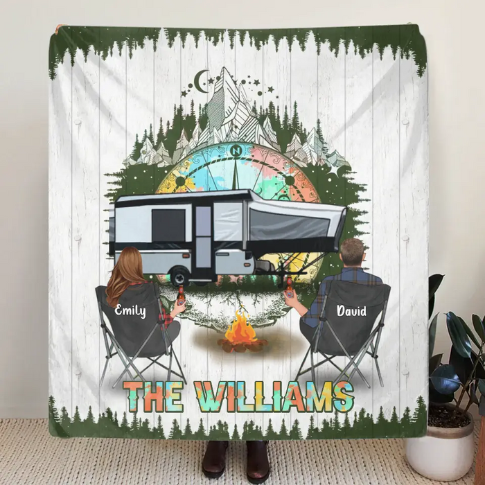 Personalized Camping Compass Quilt/Fleece Throw Blanket - Gift Idea For Camping Lover/Couple/Family/Friends - The Williams