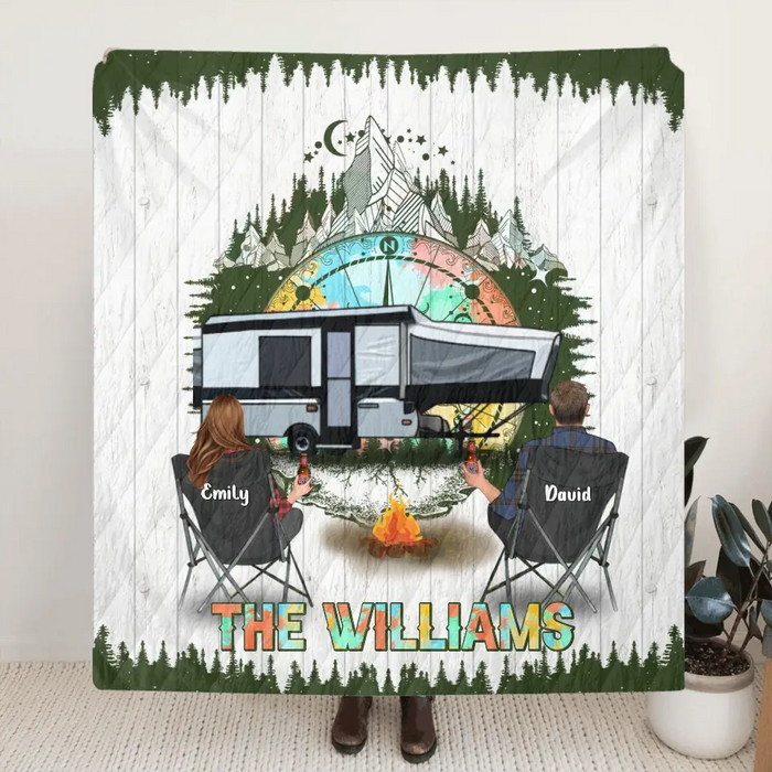 Personalized Camping Compass Quilt/Fleece Throw Blanket - Gift Idea For Camping Lover/Couple/Family/Friends - The Williams