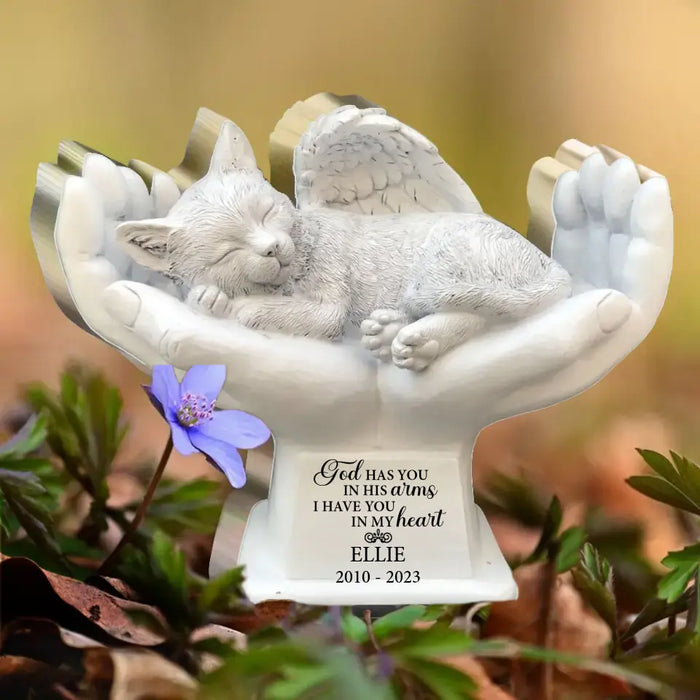 Personalized Memorial Cat Acrylic Plaque - Memorial Gift Idea for Cat Owners - God Has You In His Arms I Have You In My Heart