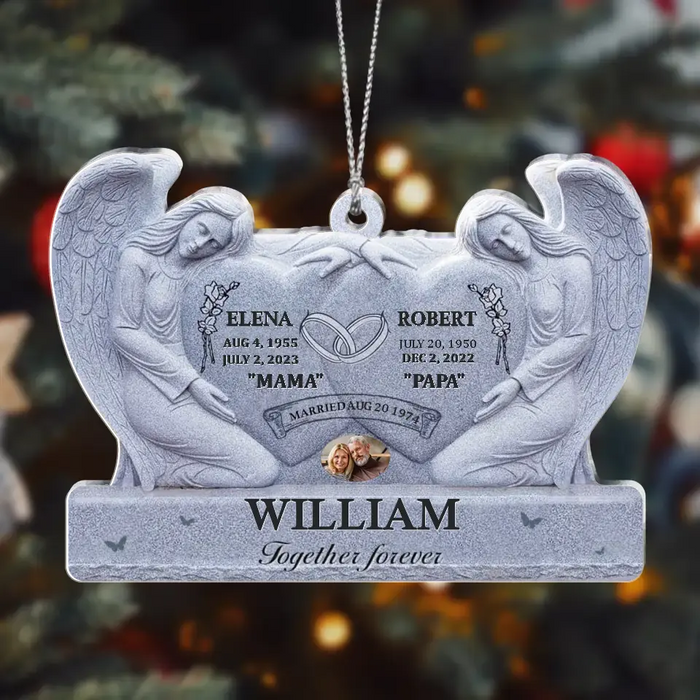 Custom Personalized Memorial Couple Acrylic Ornament - Memorial Gift Idea For Parents Loss - Upload Photo - Together Forever