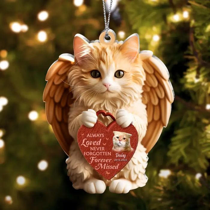 Personalized Angel Cute Cat Holding Heart Memorial Acrylic Ornament - Upload Photo - Memorial Gift Idea For Christmas/Cat Owner - Always Loved Never Forgotten Forever Missed