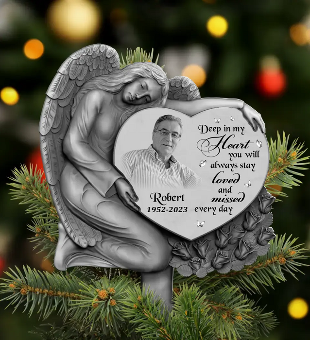 Personalized Angel Memorial Photo Tree Topper - Upload Photo - Memorial Gift Idea For Christmas - Deep In My Heart You Will Always Stay Loved And Missed Every Day