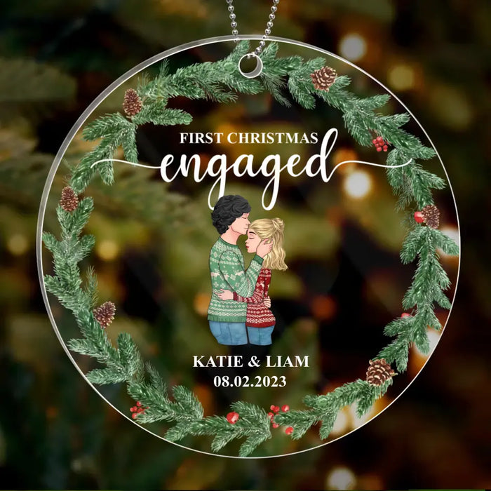 Personalized Couple Circle Acrylic Ornament - Christmas Gift Idea For Couple - First Christmas Engaged