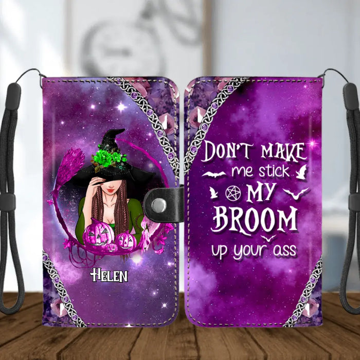 Personalized Stick My Broom Witch Phone Wallet - Halloween Gift Idea For Friends/Besties