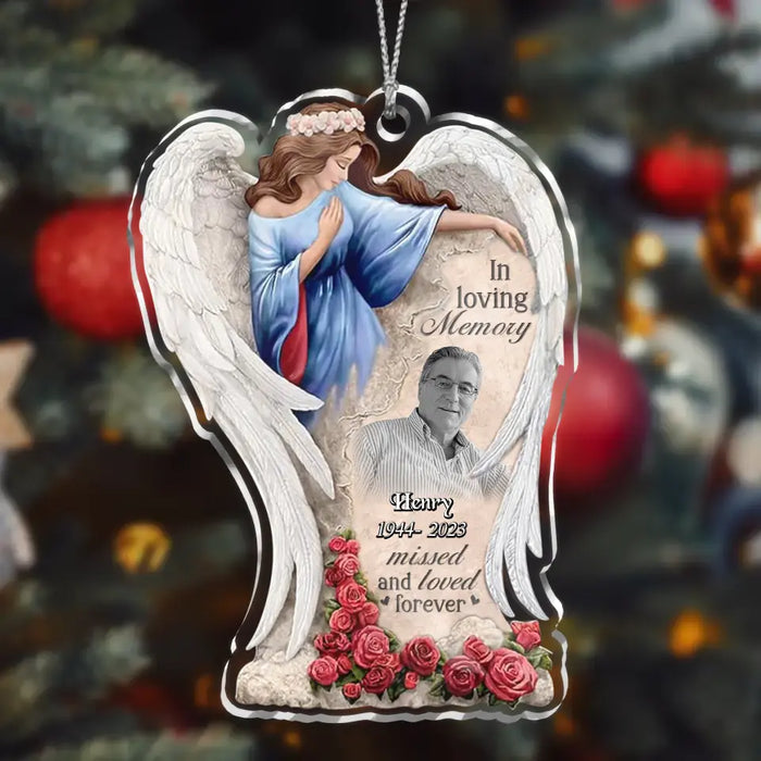 Personalized Angel Memorial Photo Acrylic Ornament - Memorial Gift Idea For Christmas/Family Member - In Loving Memory Missed And Loved Forever