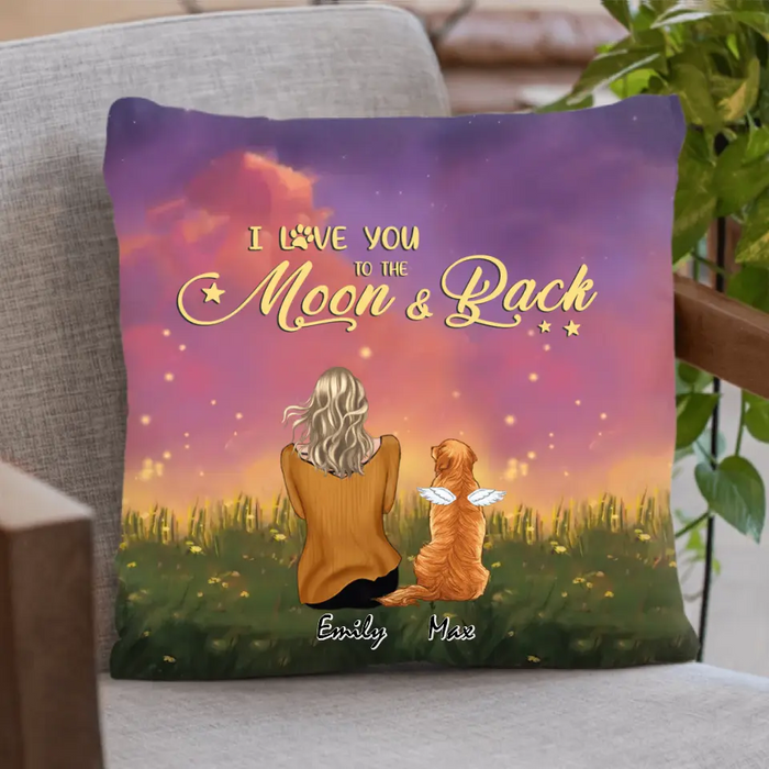 Personalized Pet Mom Pillow Cover/Quilt/Fleece Blanket - Up to 6 Pets - Gift Idea For Dog/Cat lover - I Love You To The Moon And Back