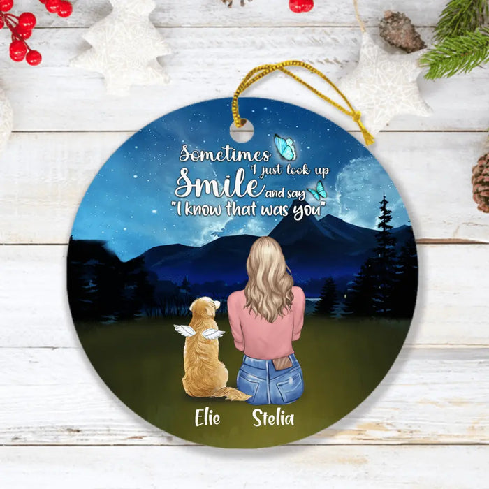 Personalized Lost Pet Mom Ornament - Girl With Up to 4 Pets - Memorial Gift For Pet Lovers