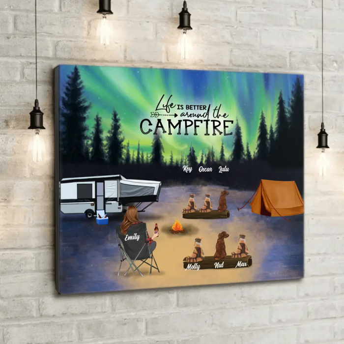 Personalized Night Camping Canvas - Best Gift Idea For Camping Lovers - Family/Couple/Solo With Up to 6 Pets - Life Is Better Around The Campfire