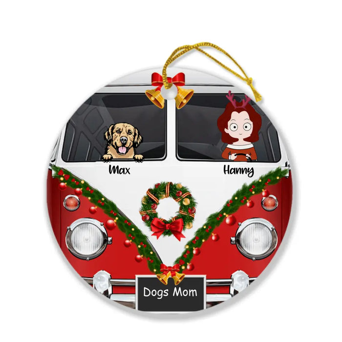 Personalized Dog Mom With Camping Van Ornament - Mom With Up to 4 Dogs - Christmas Gift For Dog Lover