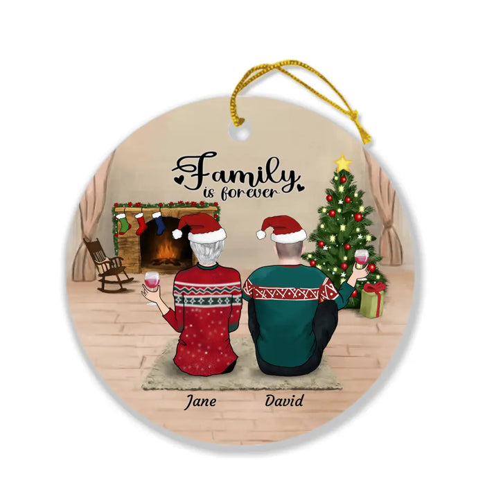 Personalized Family Christmas Ornament - Gift For The Whole Family - Couple/Parents Up to 3 Children, Up to 3 Pets - Family Is Forever