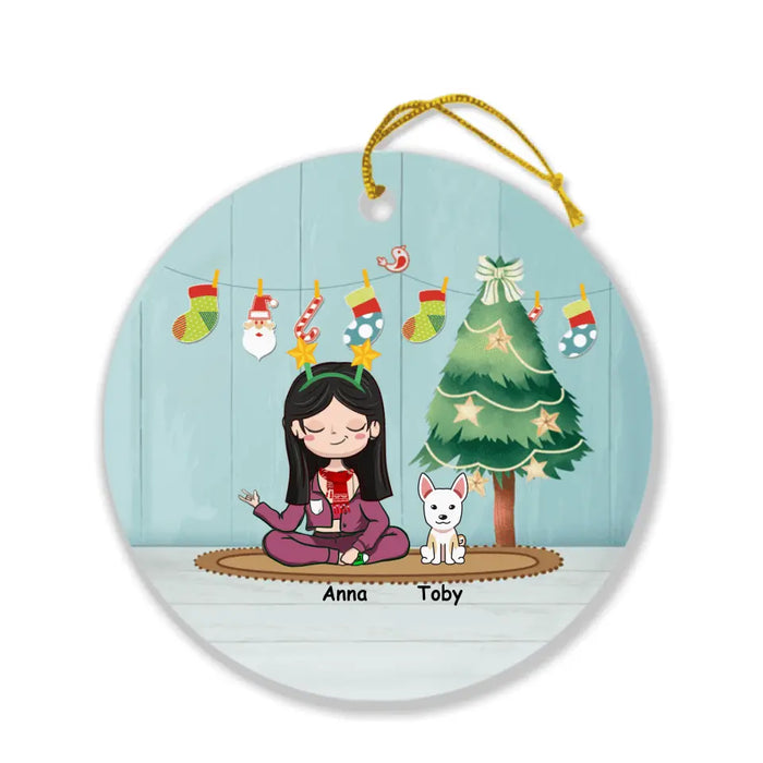 Personalized A Girl And Her Pets Christmas Ornament - Girl With Up to 4 Pets - Christmas Gift For Dog/Cat Lover