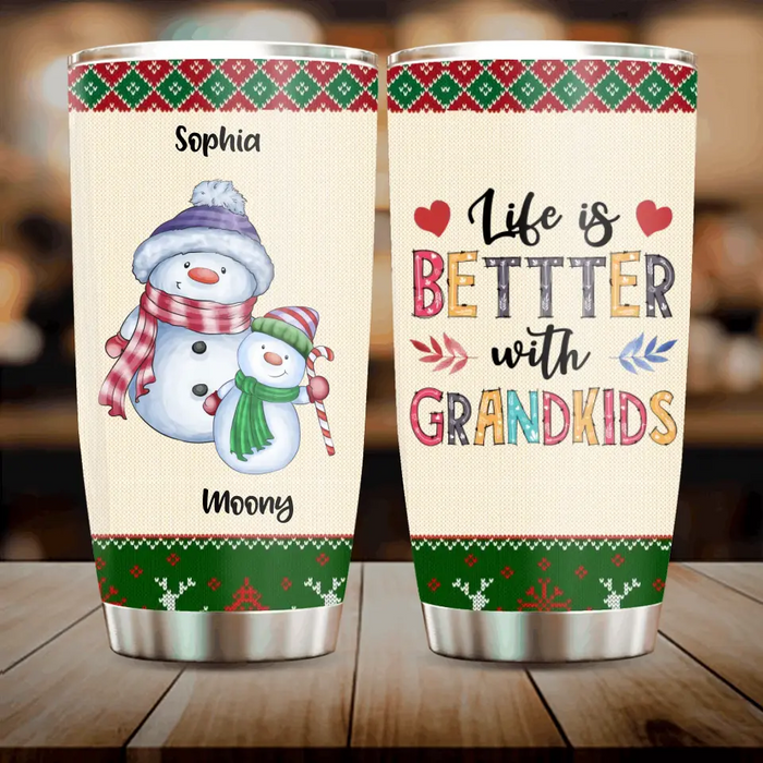 Personalized Grandma Tumbler - Gift Idea For Christmas - Up to 5 Grandkids - Life Is Better With Grandkids