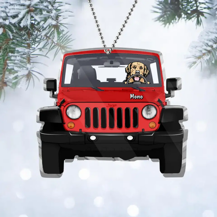 Personalized Dog On Off-road Car Acrylic Ornament - Up to 4 Dogs - Christmas Gift Idea For Dog Lovers