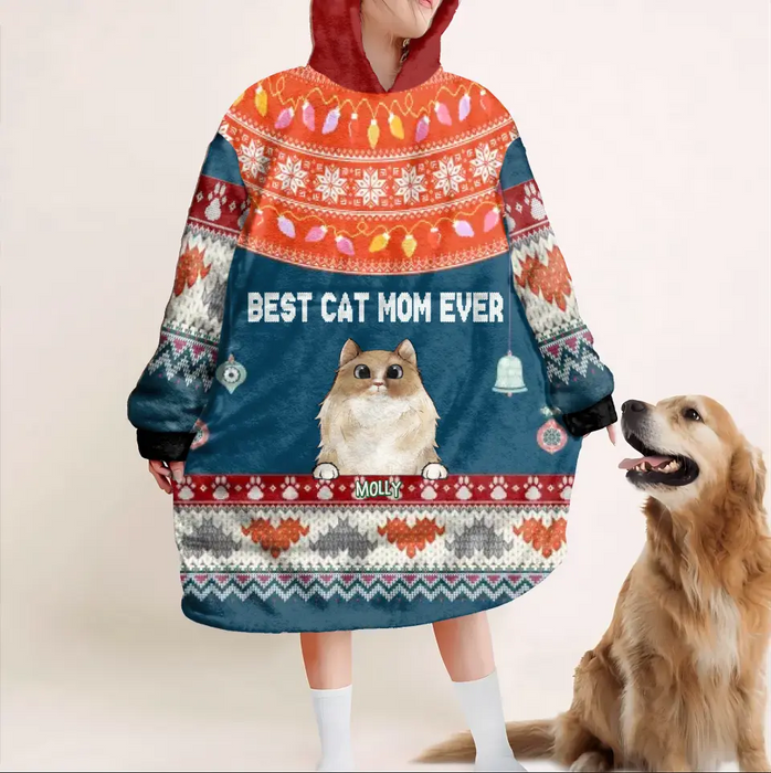 Personalized Cat Mom Blanket Hoodie - Up to 4 Cats - Christmas Gift Idea For Cat Lover - Best Cat Mom Ever