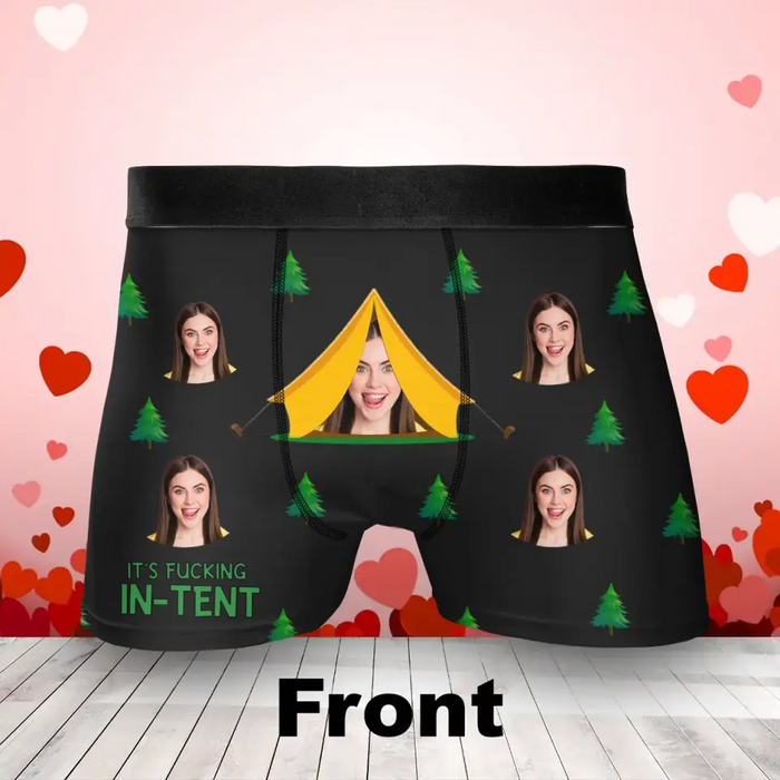 Personalized Funny Camper Couple Men's Boxer Briefs - Upload Photo - Funny/Valentines Gift Idea For Men, Boyfriend, Husband - It's Fucking In-tent