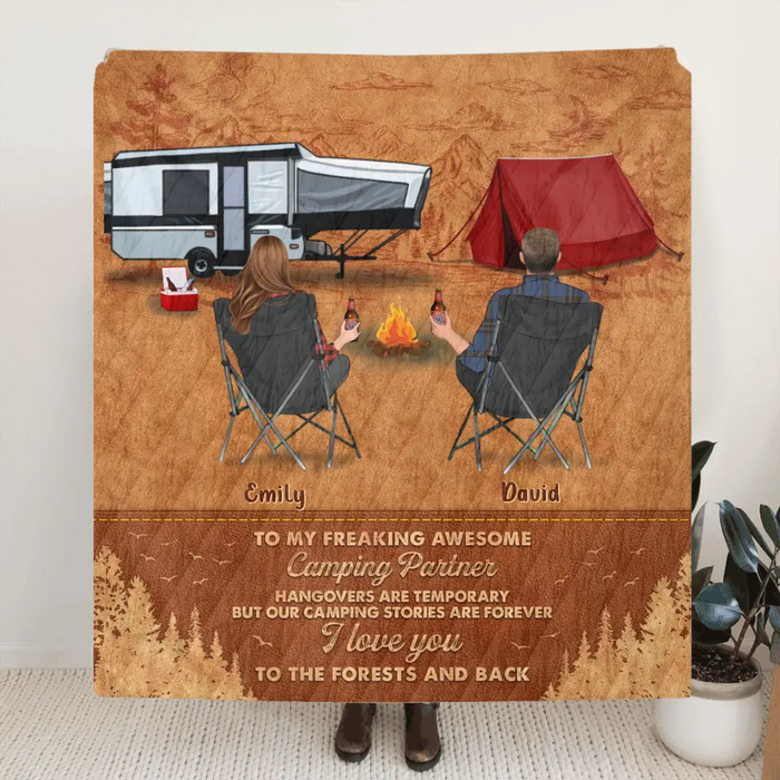 Personalized Camping Fleece Throw Blanket & Quilt - Gift Idea For Camping Lover/Couple - To My Freaking Awesome Camping Partner
