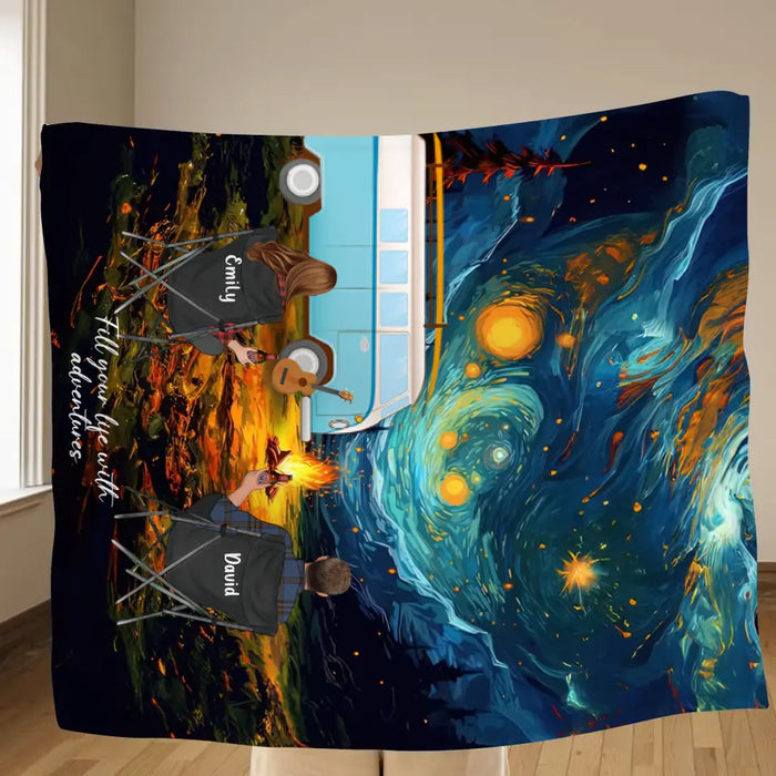 Personalized Camping Couple Family Quilt Blanket/Fleece Throw Blanket - Gift for whole family, camping lovers - Fill Your Life With Adventures