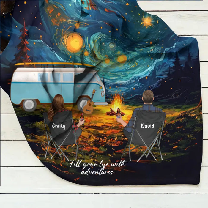 Personalized Camping Couple Family Quilt Blanket/Fleece Throw Blanket - Gift for whole family, camping lovers - Fill Your Life With Adventures