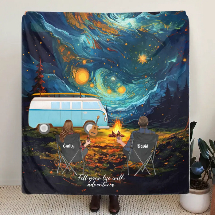 Personalized Camping Couple Family Quilt Blanket/Fleece Throw Blanket - Gift for whole family, camping lovers - Fill Your Life With Adventures