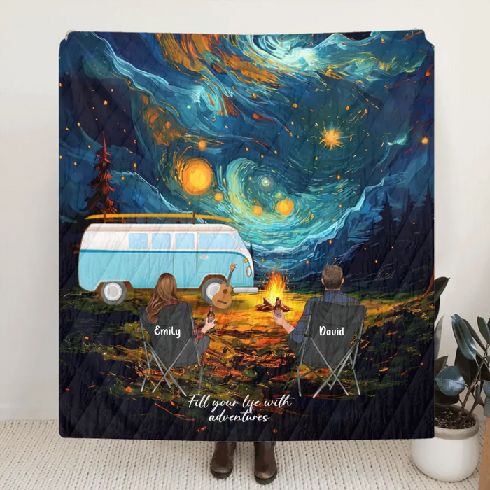 Personalized Camping Couple Family Quilt Blanket/Fleece Throw Blanket - Gift for whole family, camping lovers - Fill Your Life With Adventures
