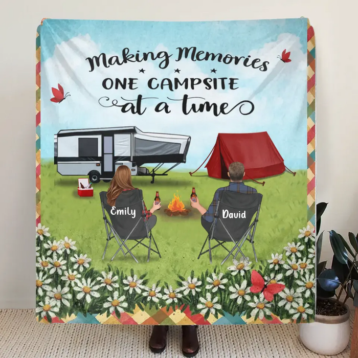 Personalized Camping Couple Fleece Throw Blanket & Quilt - Gift Idea For Camping lovers - Making Memories One Campsite At A Time