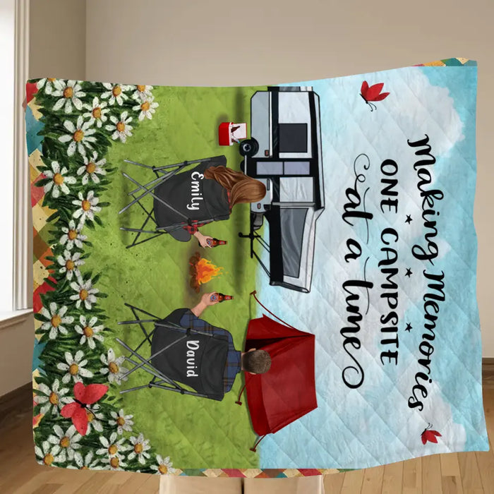 Personalized Camping Couple Fleece Throw Blanket & Quilt - Gift Idea For Camping lovers - Making Memories One Campsite At A Time