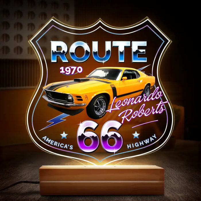 Personalized Acrylic Car Led Night Light - Gift for Car Owner/Birthday - Route 66